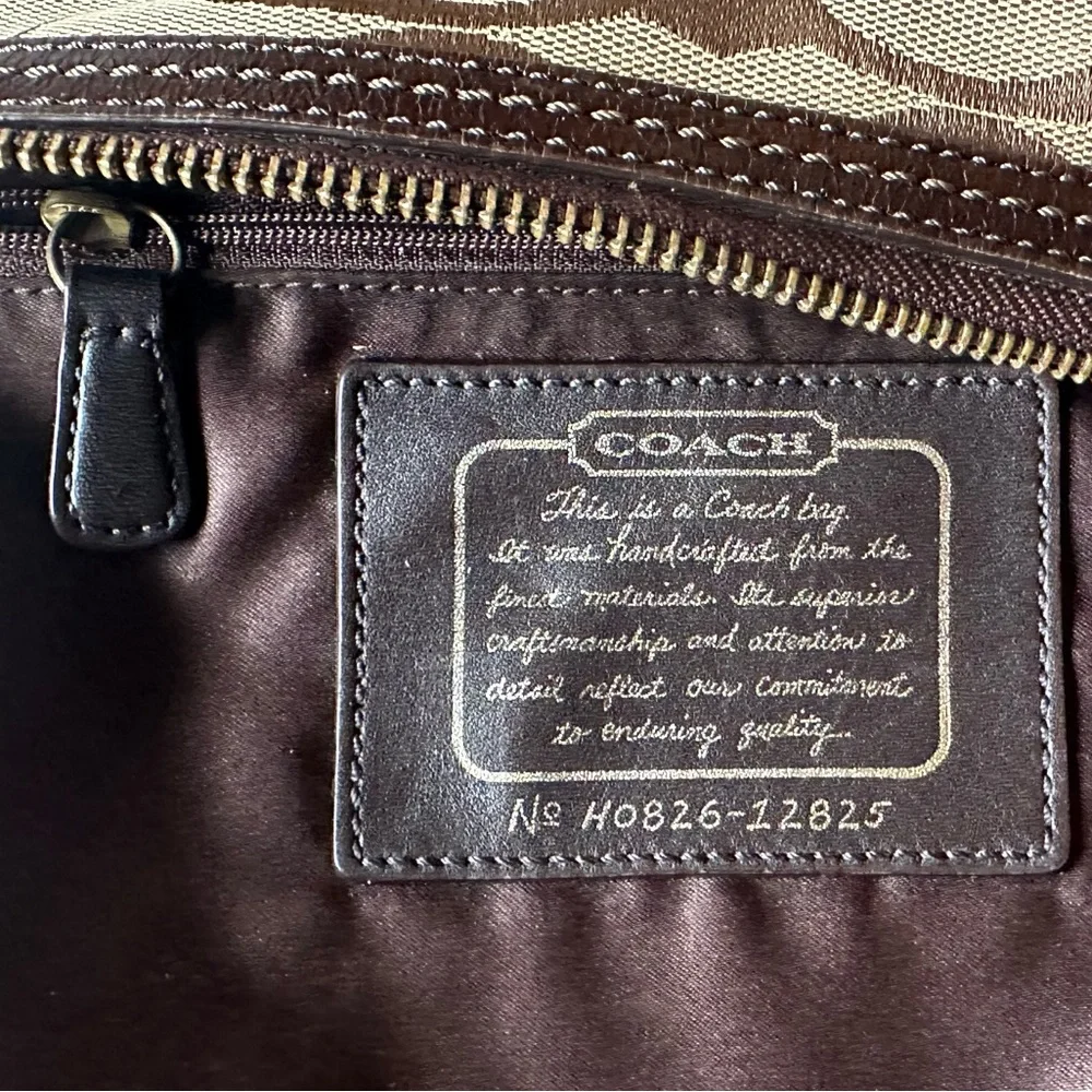 Coach Signature Tan & Brown Jacquard with Brown Leather Stripe Bag- #H0826-12825